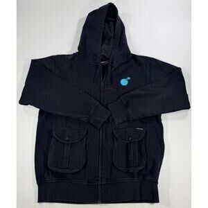 The Hundreds Men's Large Black Full Zip 4 Pocket Blue Bomb Logo Hoodie
